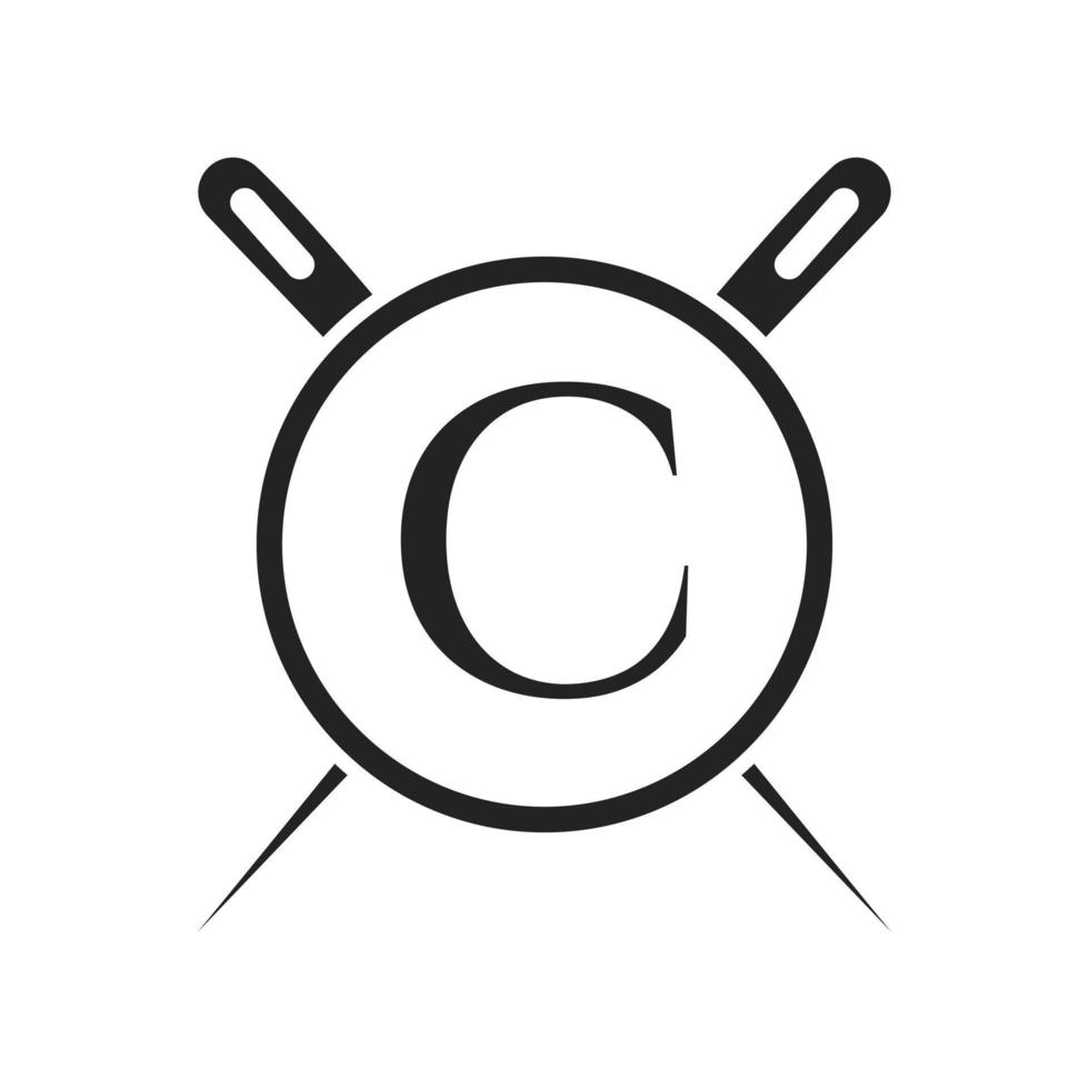 Letter C Tailor Logo, Needle and Thread Combination for Embroider, Textile, Fashion, Cloth, Fabric Template vector