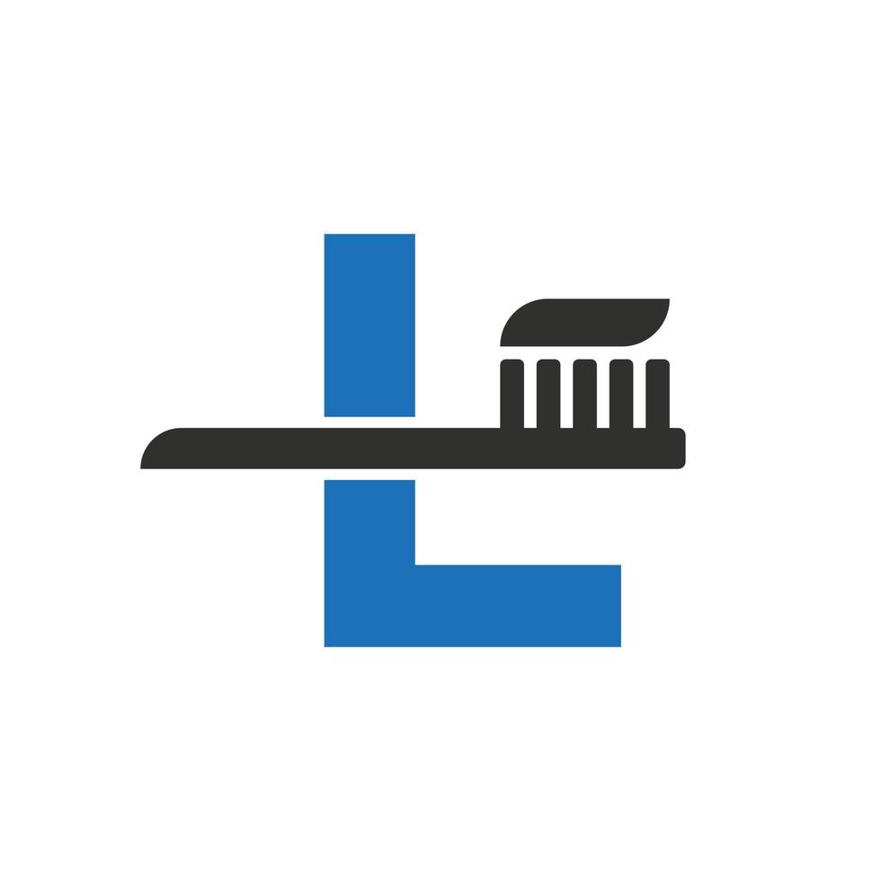 letra inicial l logotipo dental combinado con plantilla de símbolo de cepillo de dientes vector