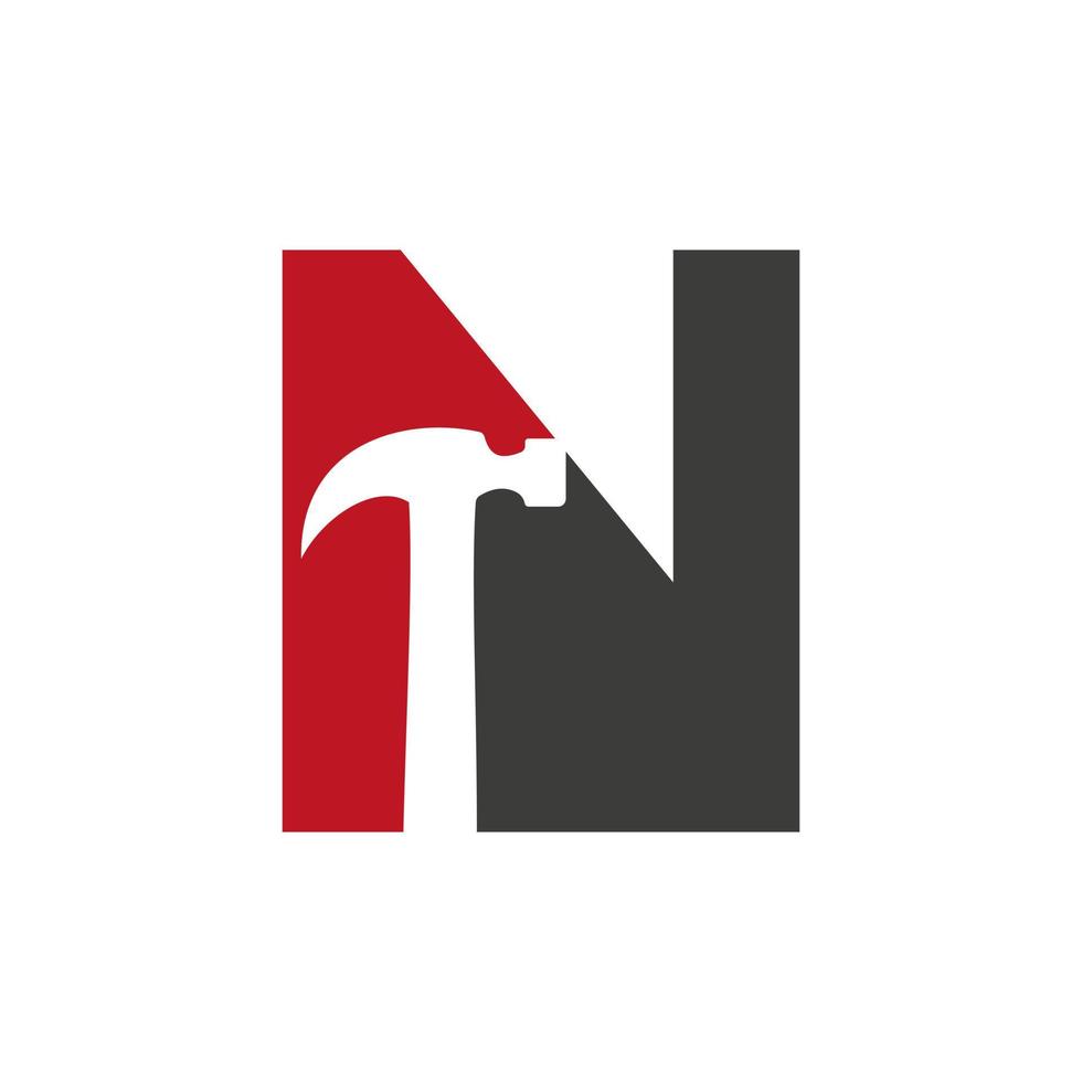 Letter N Hammer Logo Concept For Construction, Woodworking Company Repair Symbol Vector Template