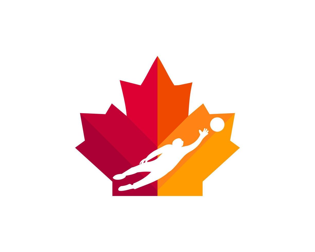 Maple Goalkeeper logo design. Canadian Football Goalkeeper logo. Red Maple leaf with Goalkeeper vector