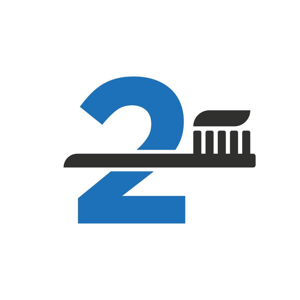 letra inicial 2 logotipo dental combinado con plantilla de símbolo de cepillo de dientes vector