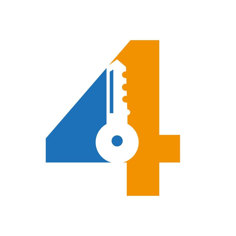 Letter 4 Key Logo Combine With House Locker Key For Real Estate and House Rental Symbol Vector Template