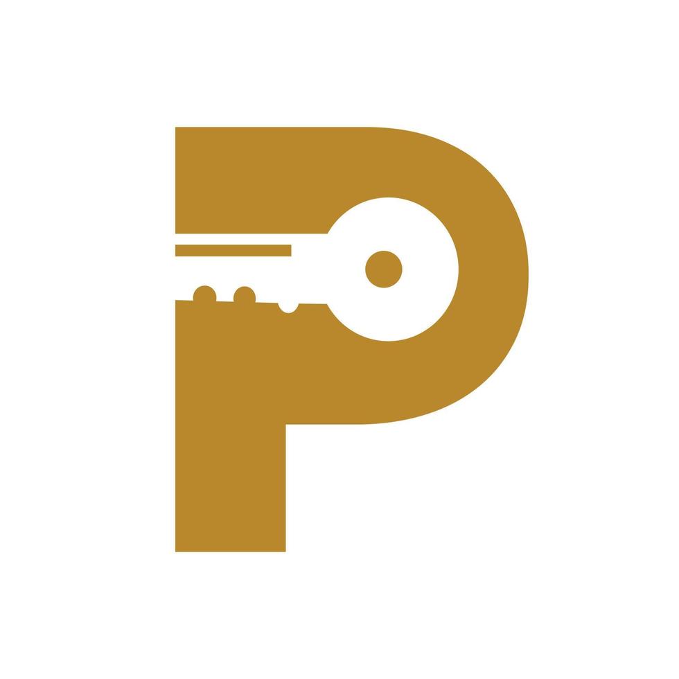 Letter P Key Logo Combine With House Locker Key For Real Estate and House Rental Symbol Vector Template