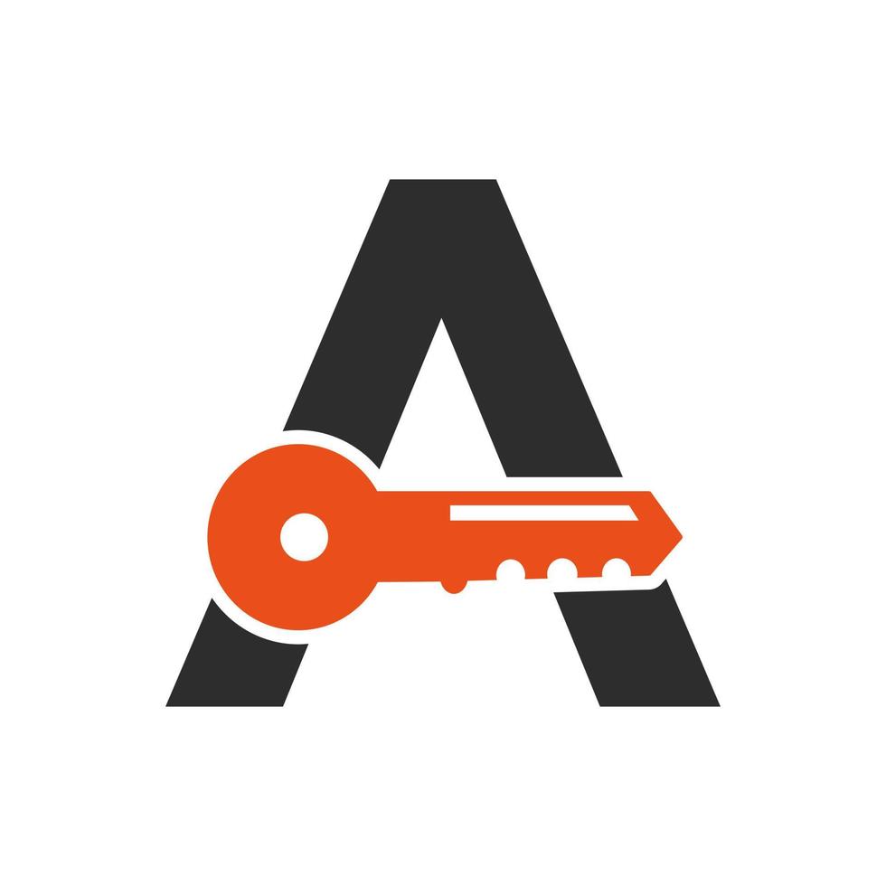 Letter A Key Logo Combine With House Locker Key For Real Estate and House Rental Symbol Vector Template