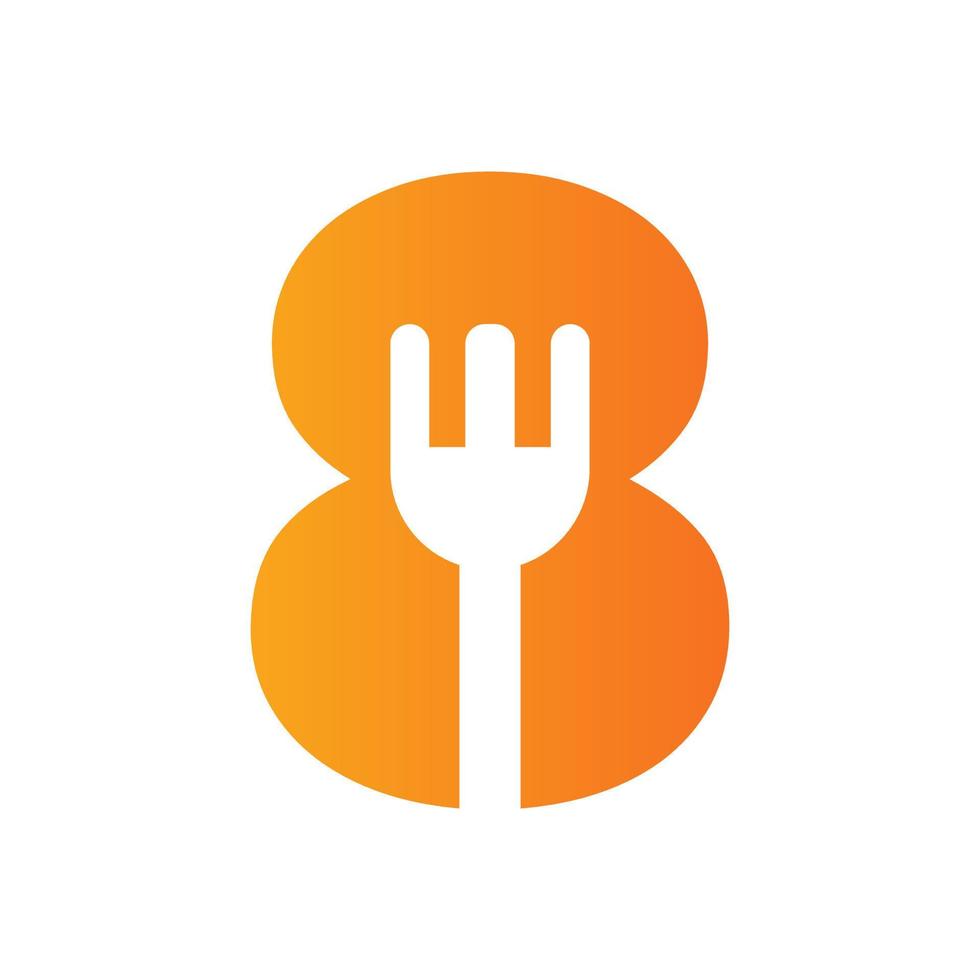 logotipo de restaurante de letra 8 combinado con plantilla de vector de icono de tenedor