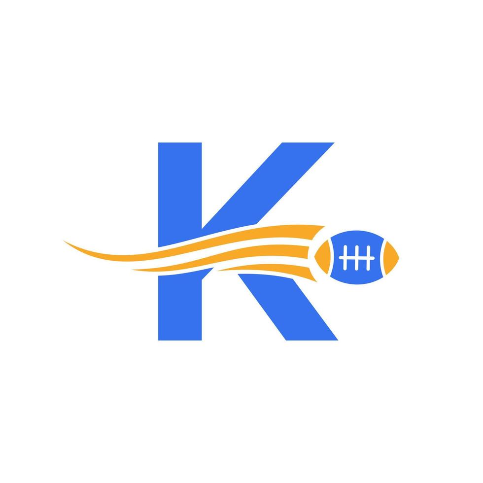 logotipo de rugby de la letra k, logotipo de fútbol americano combinado con icono de pelota de rugby para el símbolo vectorial del club de fútbol americano vector