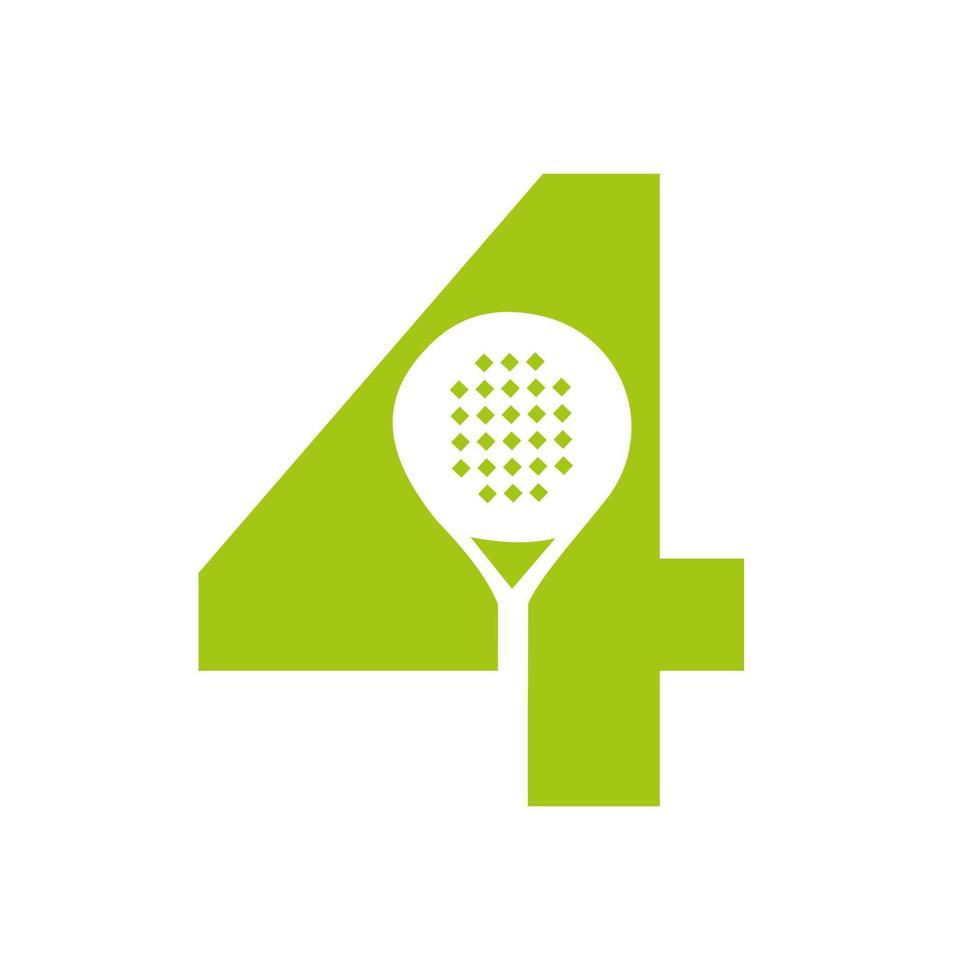 letra 4 plantilla de vector de diseño de logotipo de raqueta de padel. símbolo del club de tenis de mesa de playa