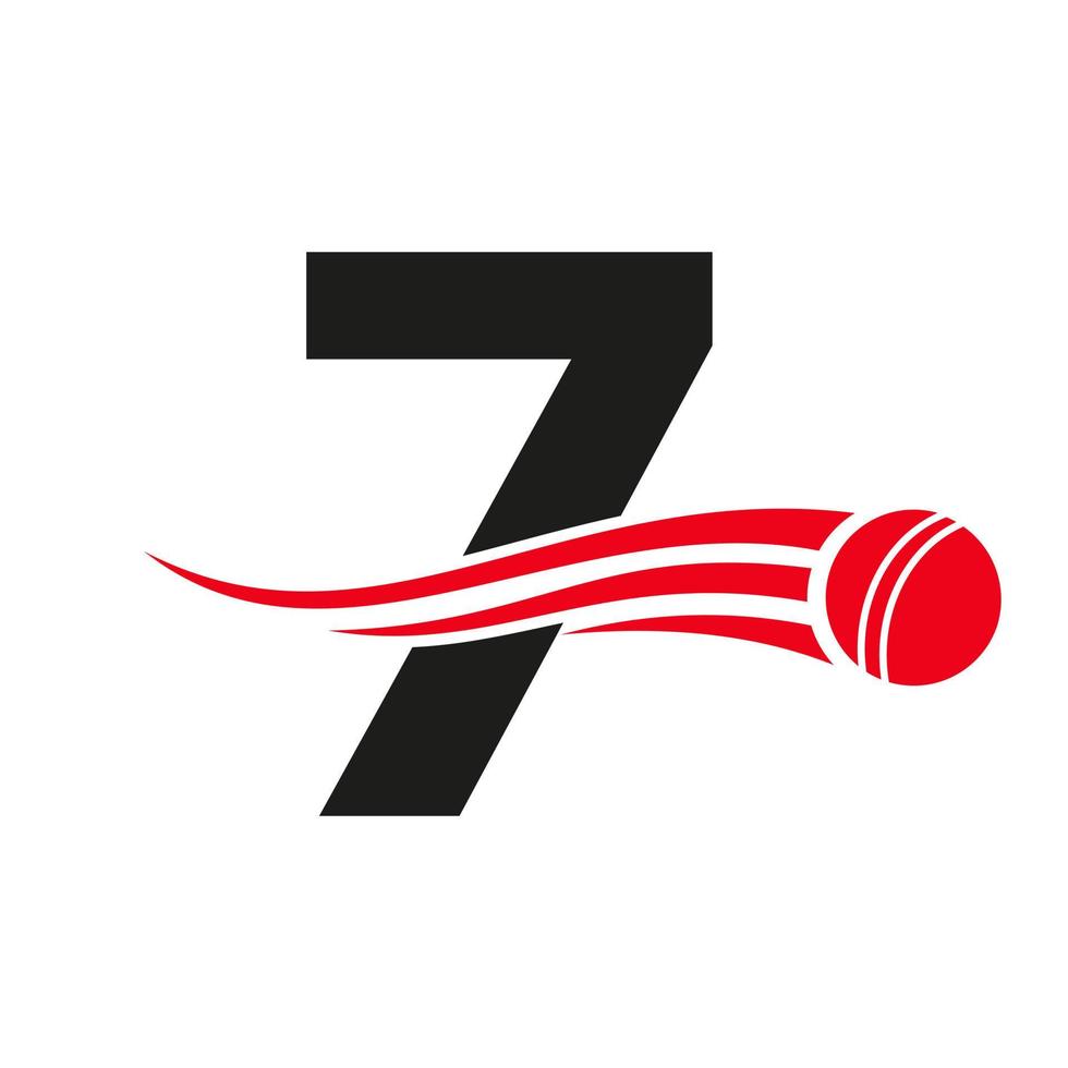 concepto de logotipo de cricket con letra 7 con icono de bola para plantilla de vector de símbolo de club de cricket. signo de jugador de críquet