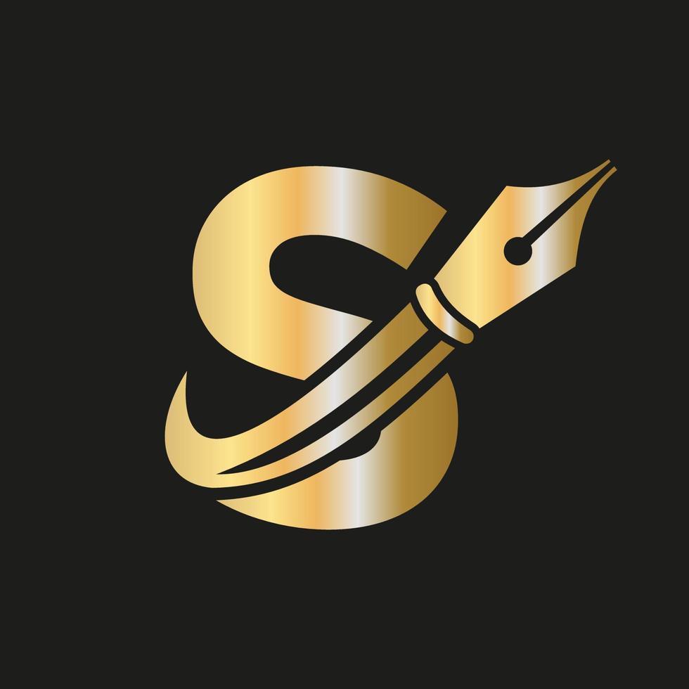 Education Logo on Letter S Concept with Pen Nib Vector Template