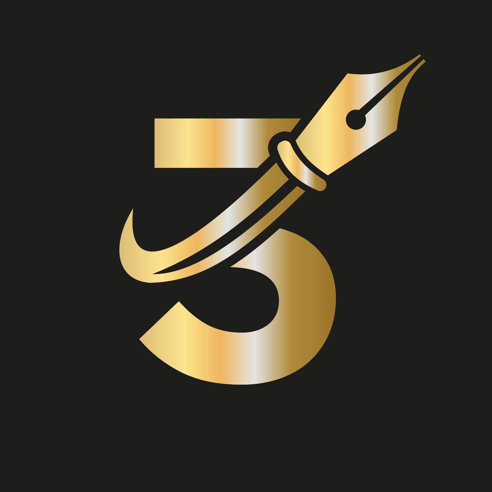 Education Logo on Letter 3 Concept with Pen Nib Vector Template