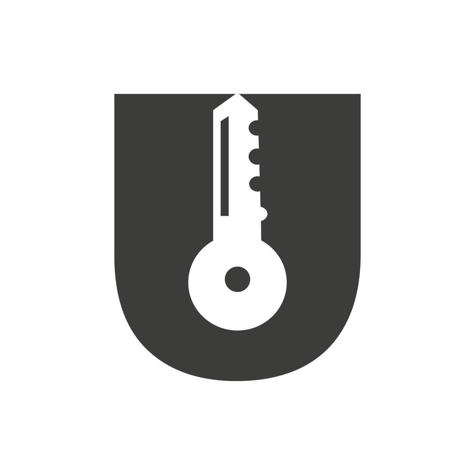 Letter U Key Logo Combine With House Locker Key For Real Estate and House Rental Symbol Vector Template