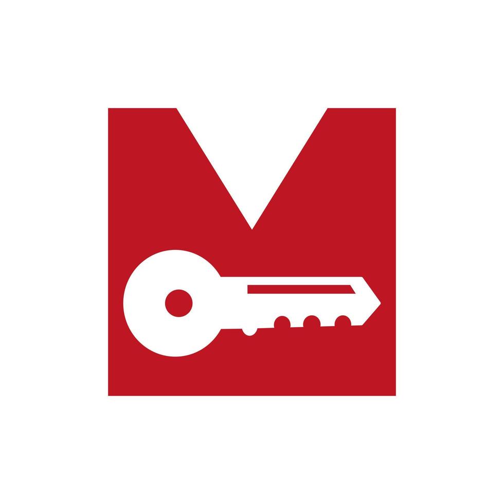 Letter M Key Logo Combine With House Locker Key For Real Estate and House Rental Symbol Vector Template