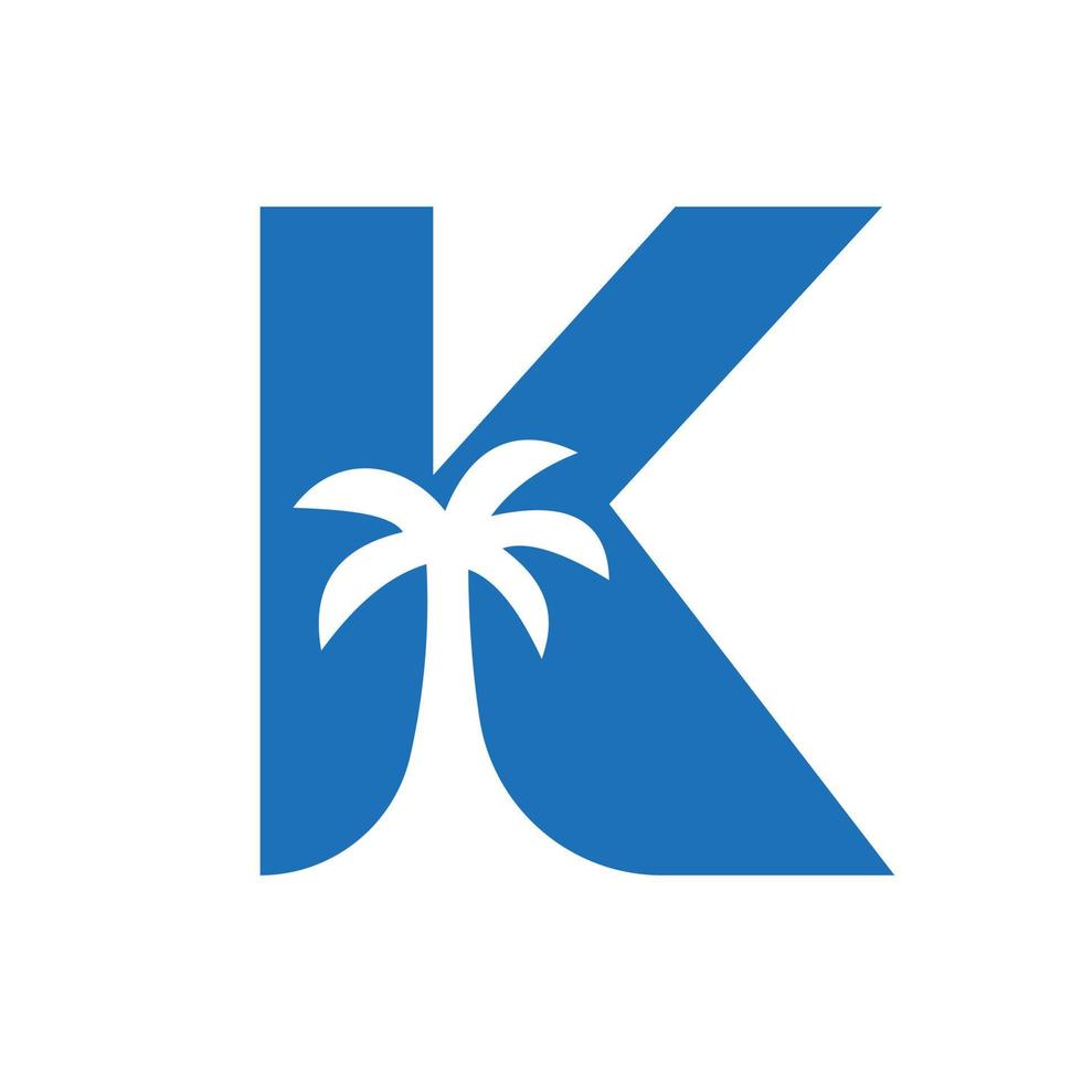 letra k concepto de diseño de logotipo de palmera para viajes playa paisaje icono vector plantilla