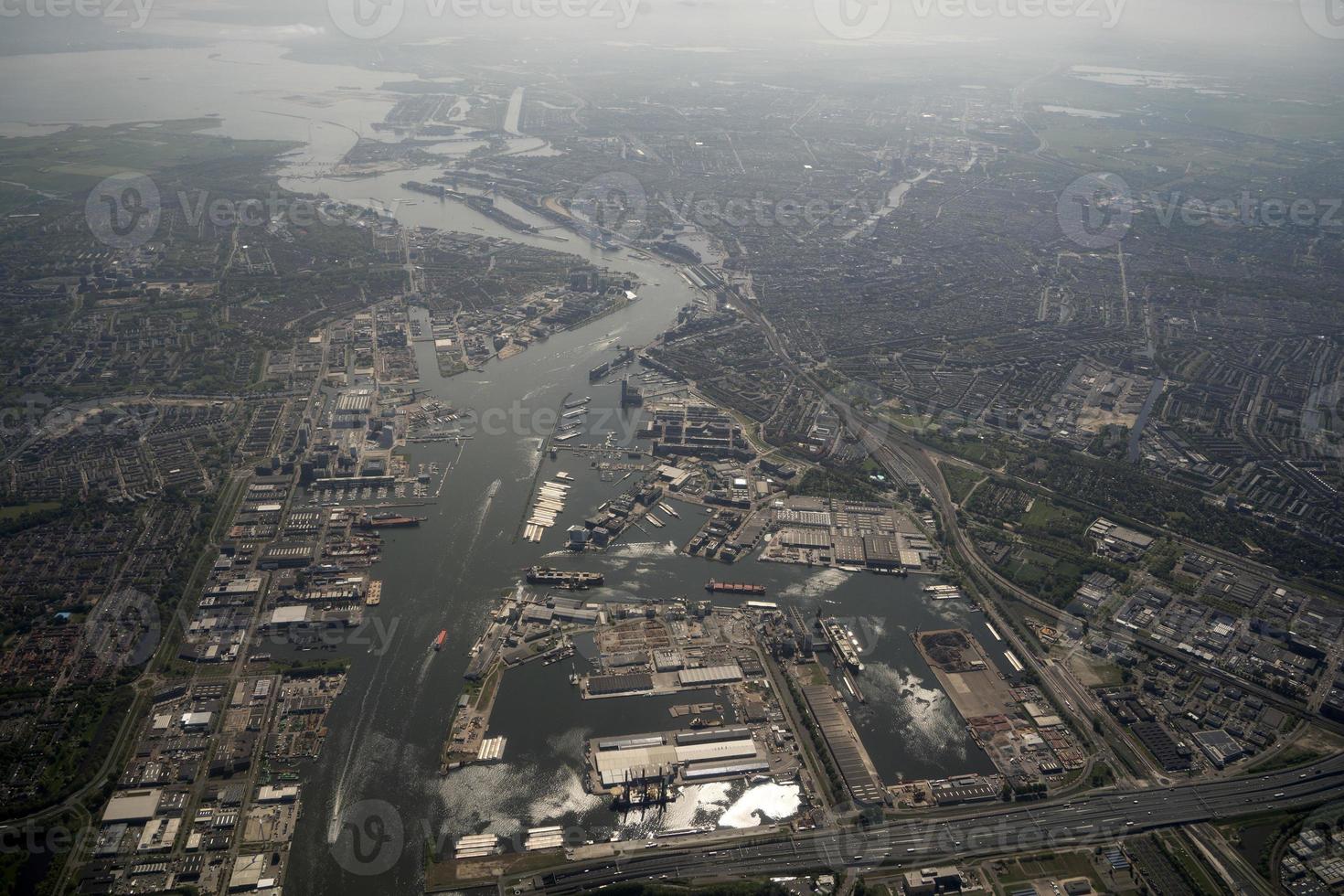 Amsterdam harbor aerial view panorama photo