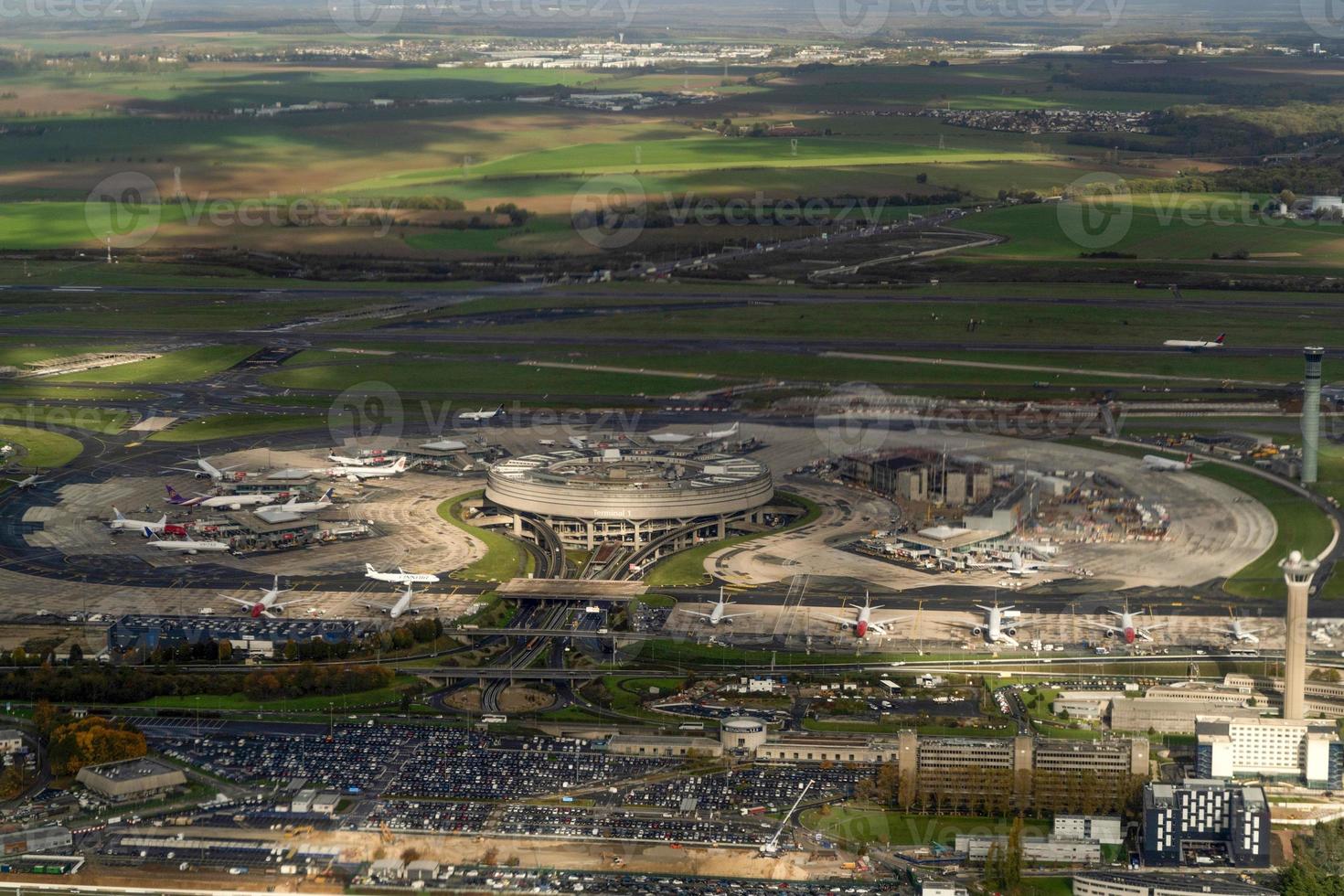 PARIS, FRANCE - NOVEMBER 7 2019 - Paris airport CDG landing and loading cargo and passenger photo