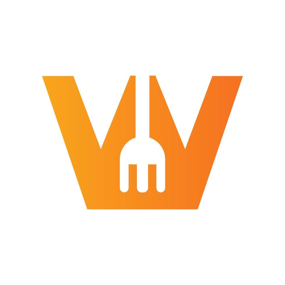 Letter W Restaurant Logo Combined with Fork Icon Vector Template