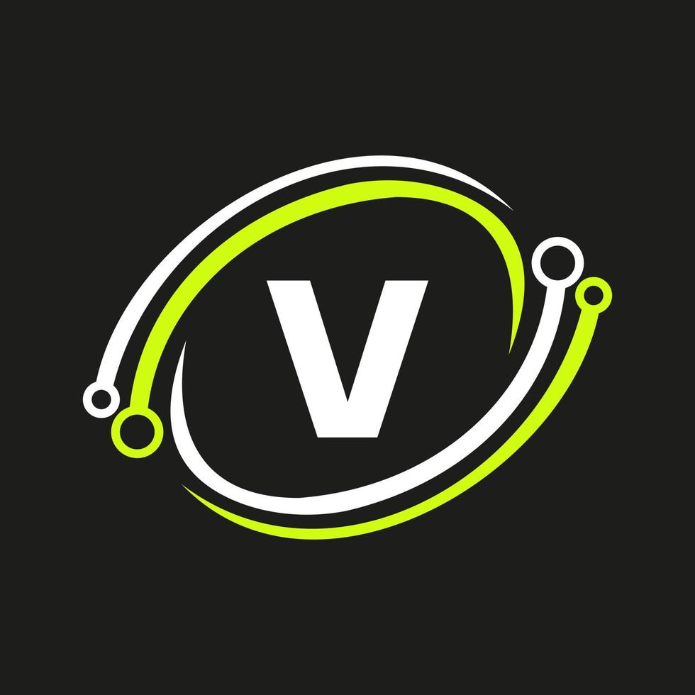 Technology Logo Design On V Letter Concept. Technology Network Logo Template vector