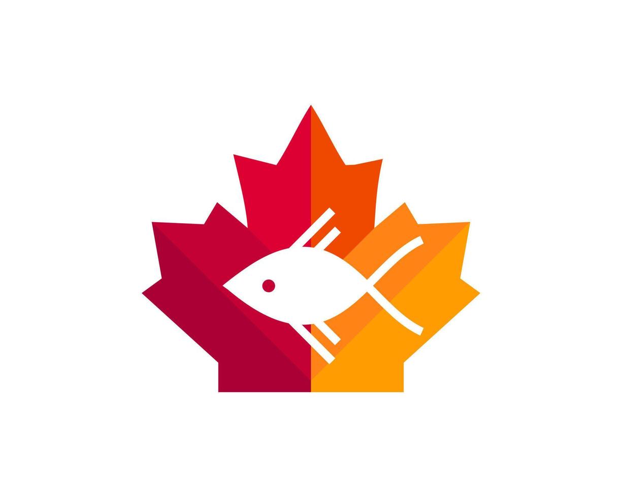 diseño del logotipo de pez arce. logotipo de pescado canadiense. hoja de arce roja con vector de pescado