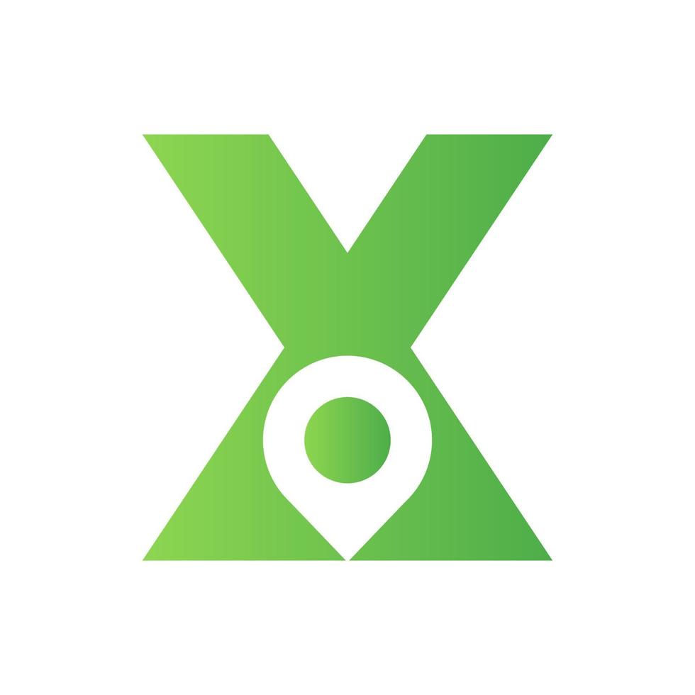 signo de diseño del logotipo de la ubicación de la letra x. concepto de icono de ubicación con alfabeto para plantilla de vector de símbolo de dirección de carretera