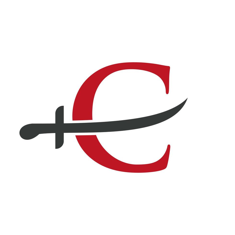 Letter C Swords Logo Vector Template. Swords Icon For Protection and Privacy Symbol