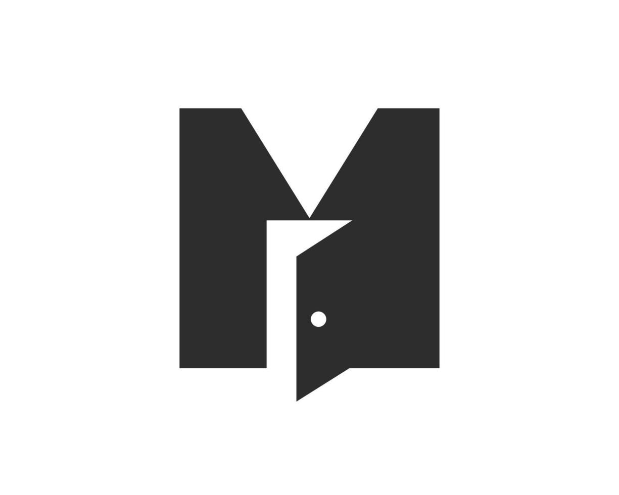 diseño del logotipo de la puerta de la letra m combinado con una plantilla de vector de icono de puerta abierta mínima