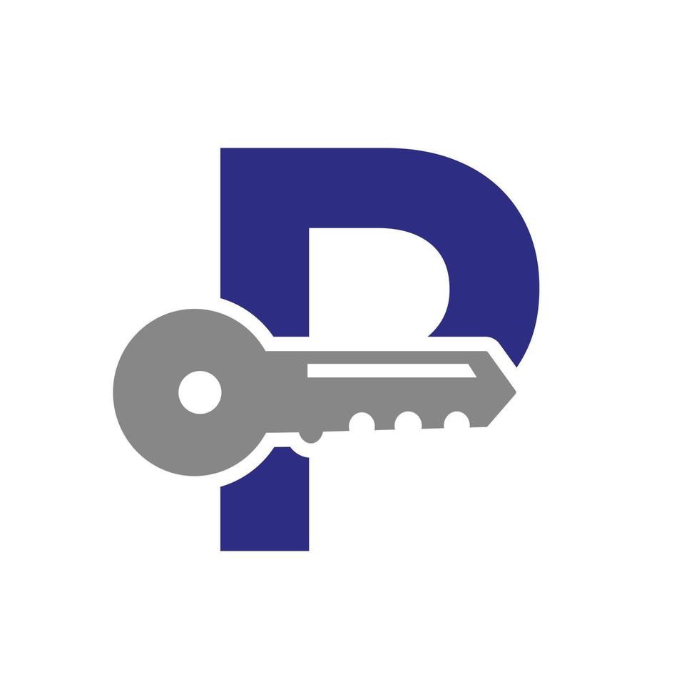 Letter P Key Logo Combine With House Locker Key For Real Estate and House Rental Symbol Vector Template