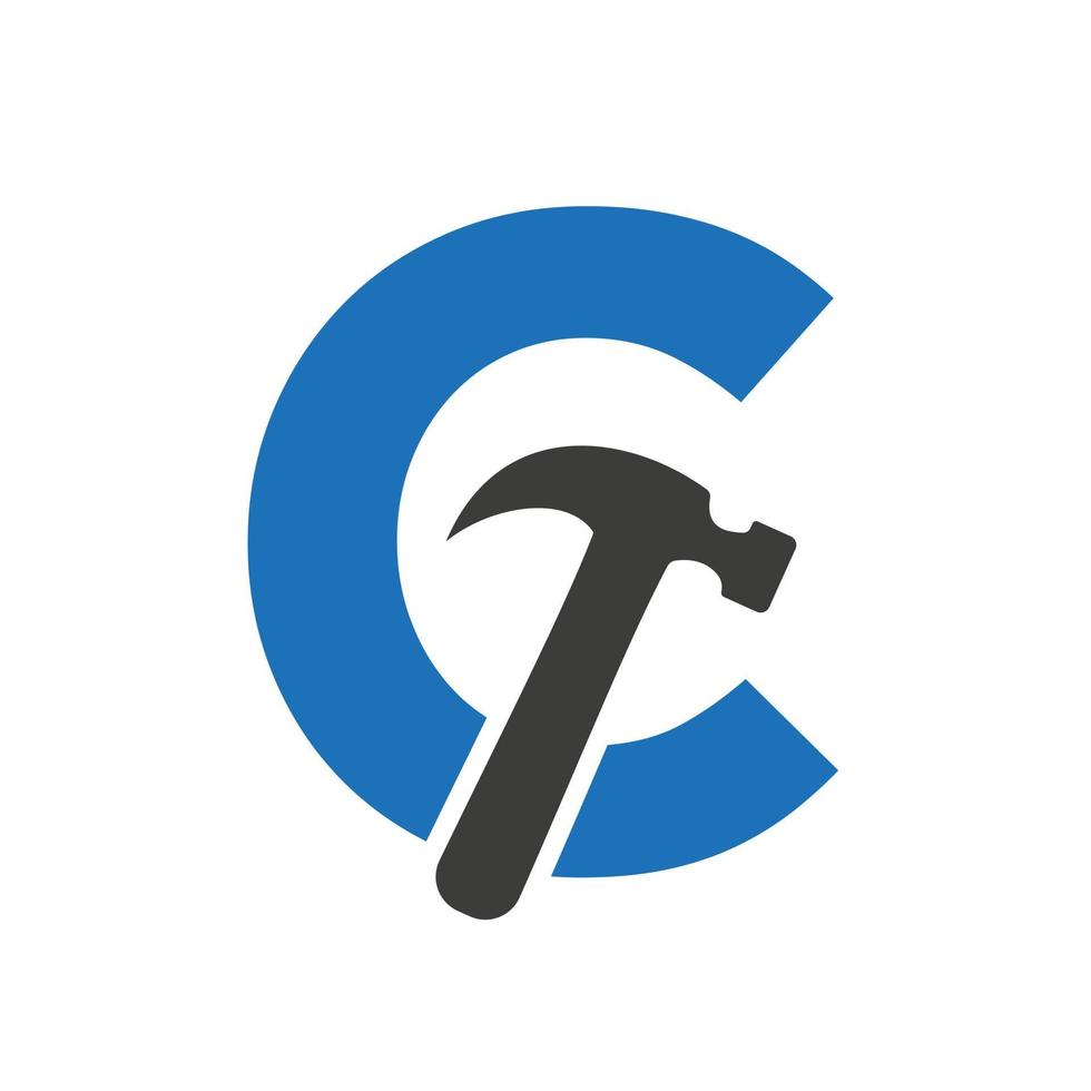 Letter C Hammer Logo Concept For Construction, Woodworking Company Repair Symbol Vector Template