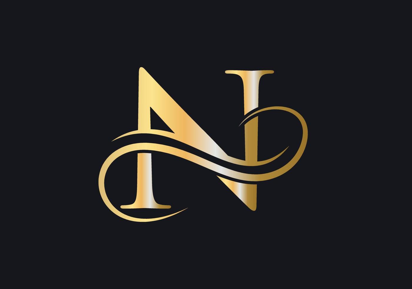 signo de lujo con el logotipo de la letra n con color dorado de lujo y símbolo de monograma vector