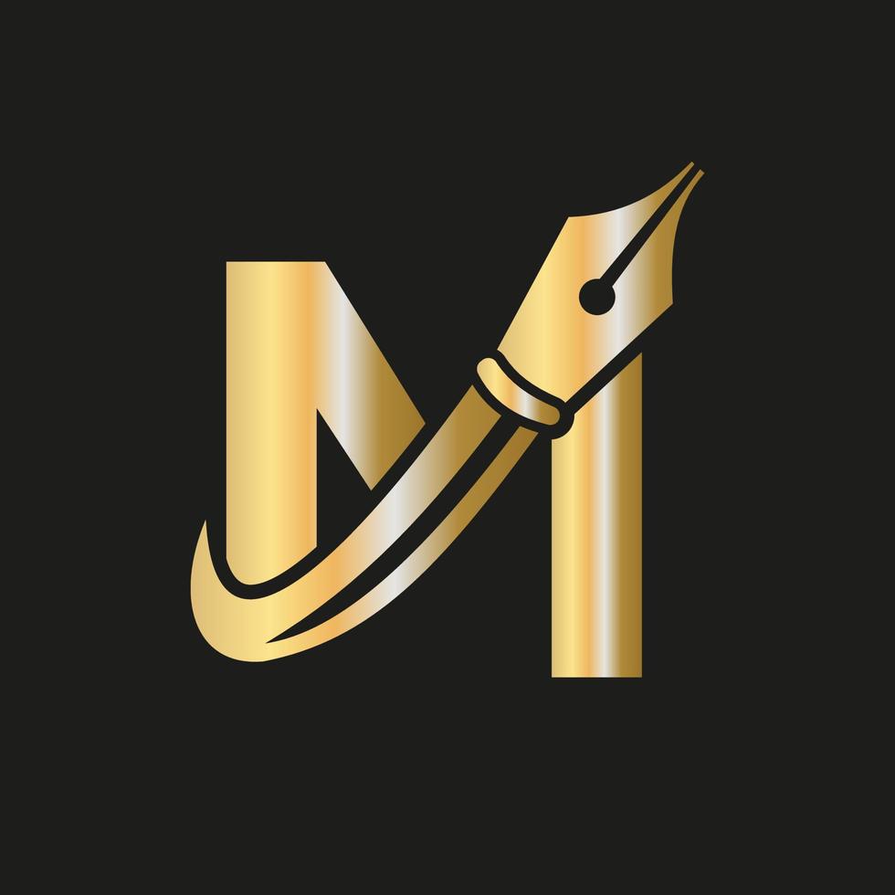 Education Logo on Letter M Concept with Pen Nib Vector Template