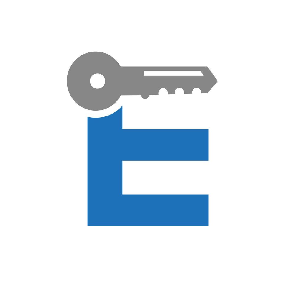 Letter E Key Logo Combine With House Locker Key For Real Estate and House Rental Symbol Vector Template