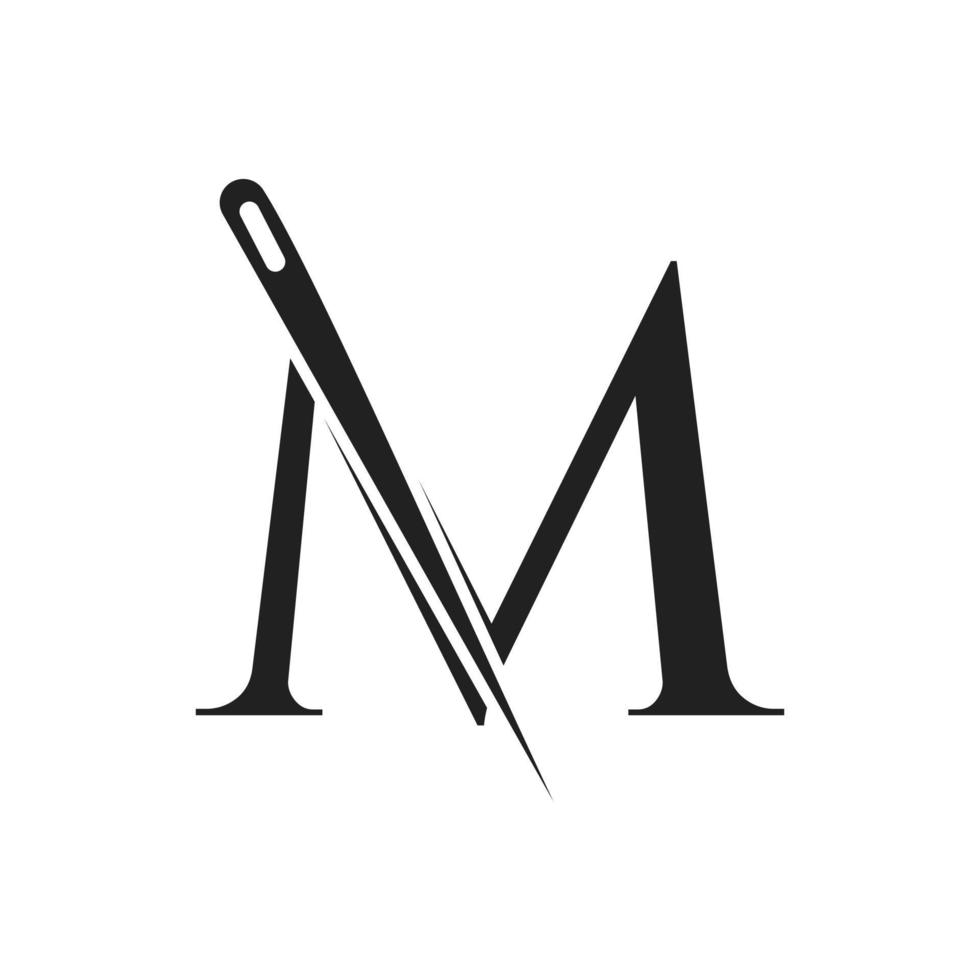 Letter M Tailor Logo, Needle and Thread Combination for Embroider, Textile, Fashion, Cloth, Fabric Template vector