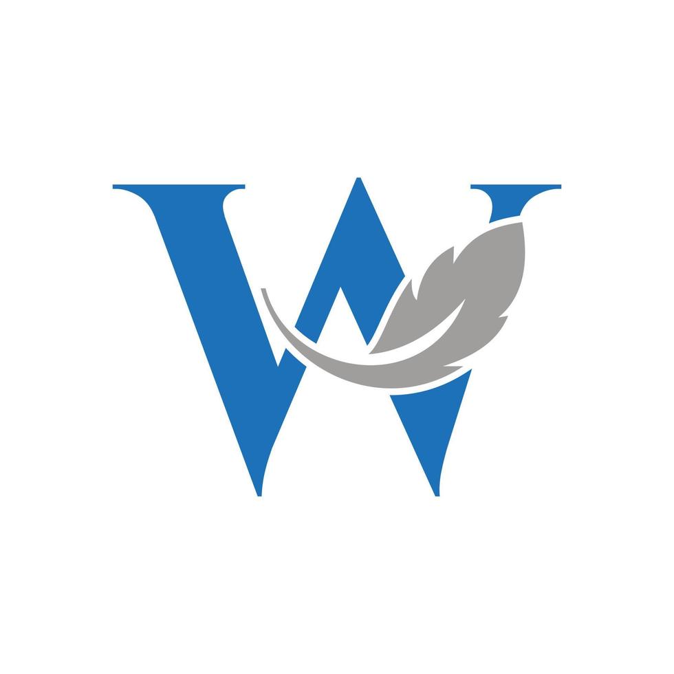 Letter W Feather Logo Design Combined With Bird Feather Wine For Attorney, Law Symbol vector