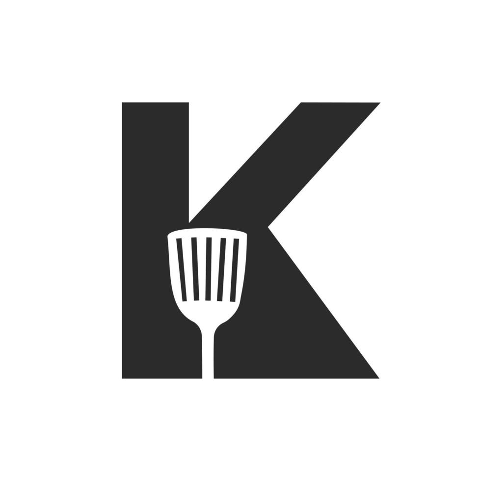 logotipo de la espátula de cocina de la letra k. diseño de logotipo de cocina combinado con espátula de cocina para símbolo de restaurante vector