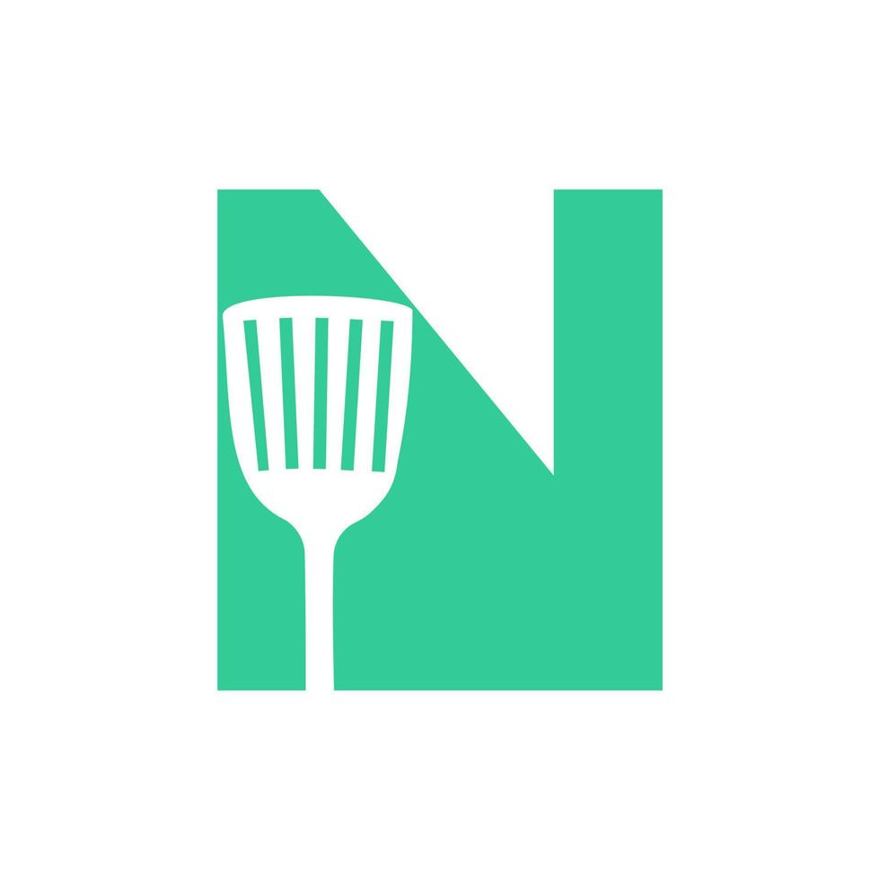 Letter N Kitchen Spatula Logo. Kitchen Logo Design Combined With Kitchen Spatula For Restaurant Symbol vector