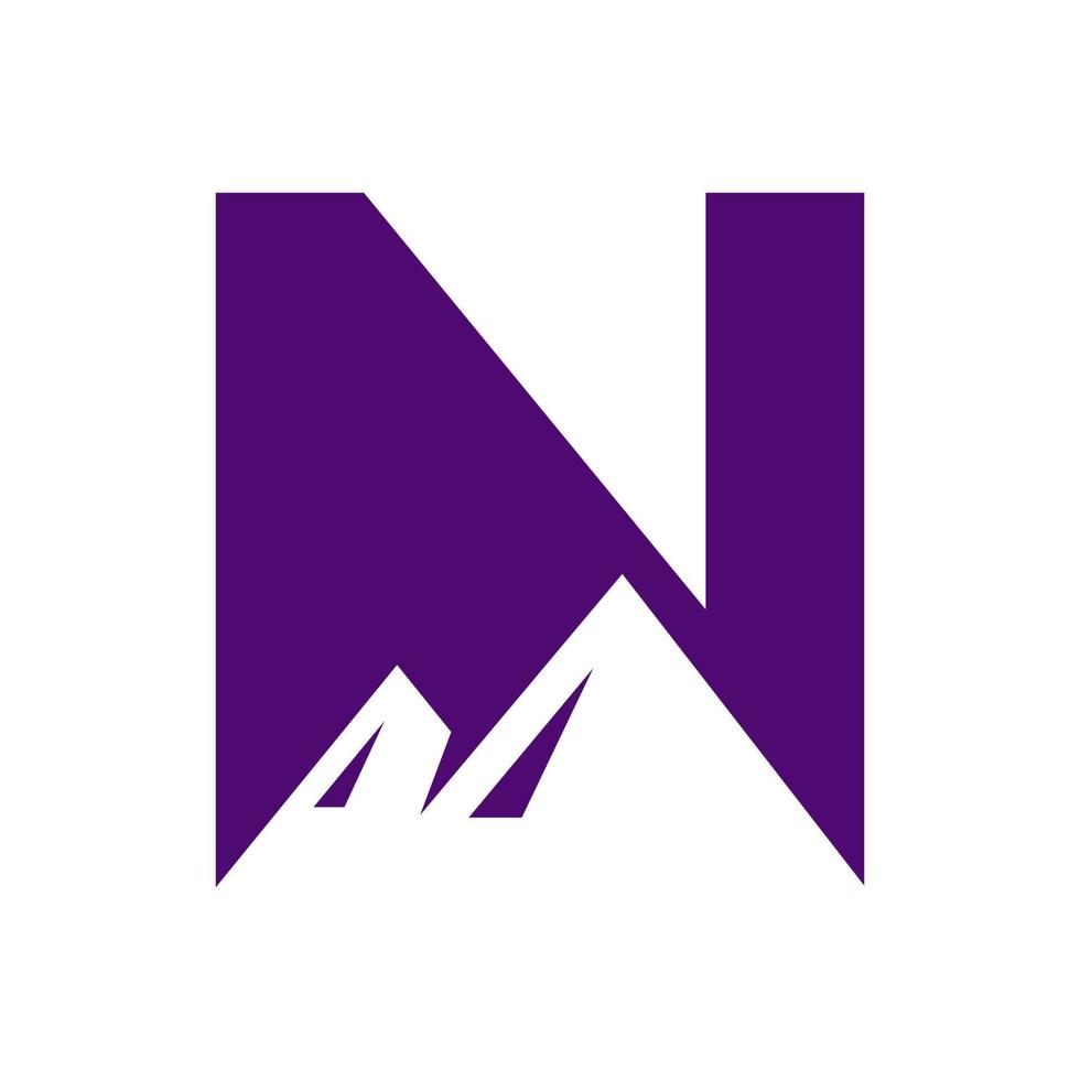 signo de vector de logotipo de montaje de letra n. el logotipo del paisaje de la naturaleza de la montaña se combina con el icono y la plantilla de la colina