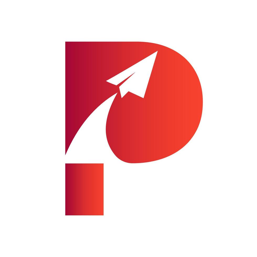 el logotipo de viaje de la letra p se combina con la plantilla de vector de avión volador. elemento de logotipo turístico