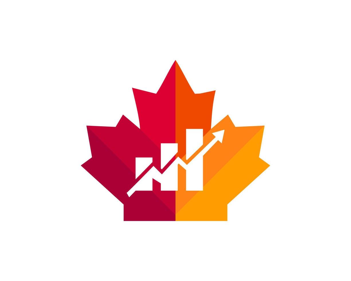 Maple Financial logo design. Canadian Financial logo. Red Maple leaf with Financial Arrow concept vector