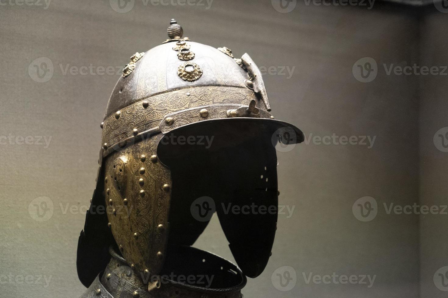 Medieval armor iron helmet detail photo