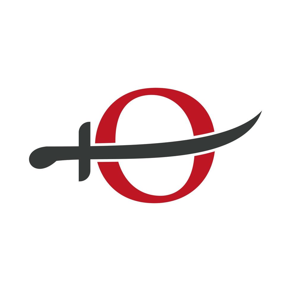 plantilla vectorial del logotipo de la letra o espadas. icono de espadas para símbolo de protección y privacidad vector