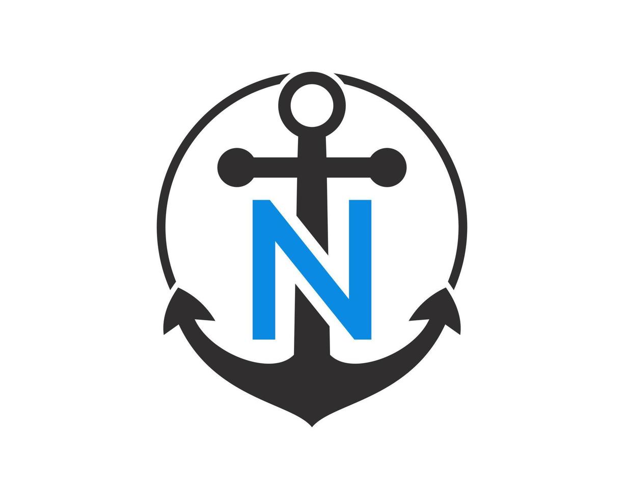 logotipo inicial de la letra n ancla. marino, logotipo de velero vector