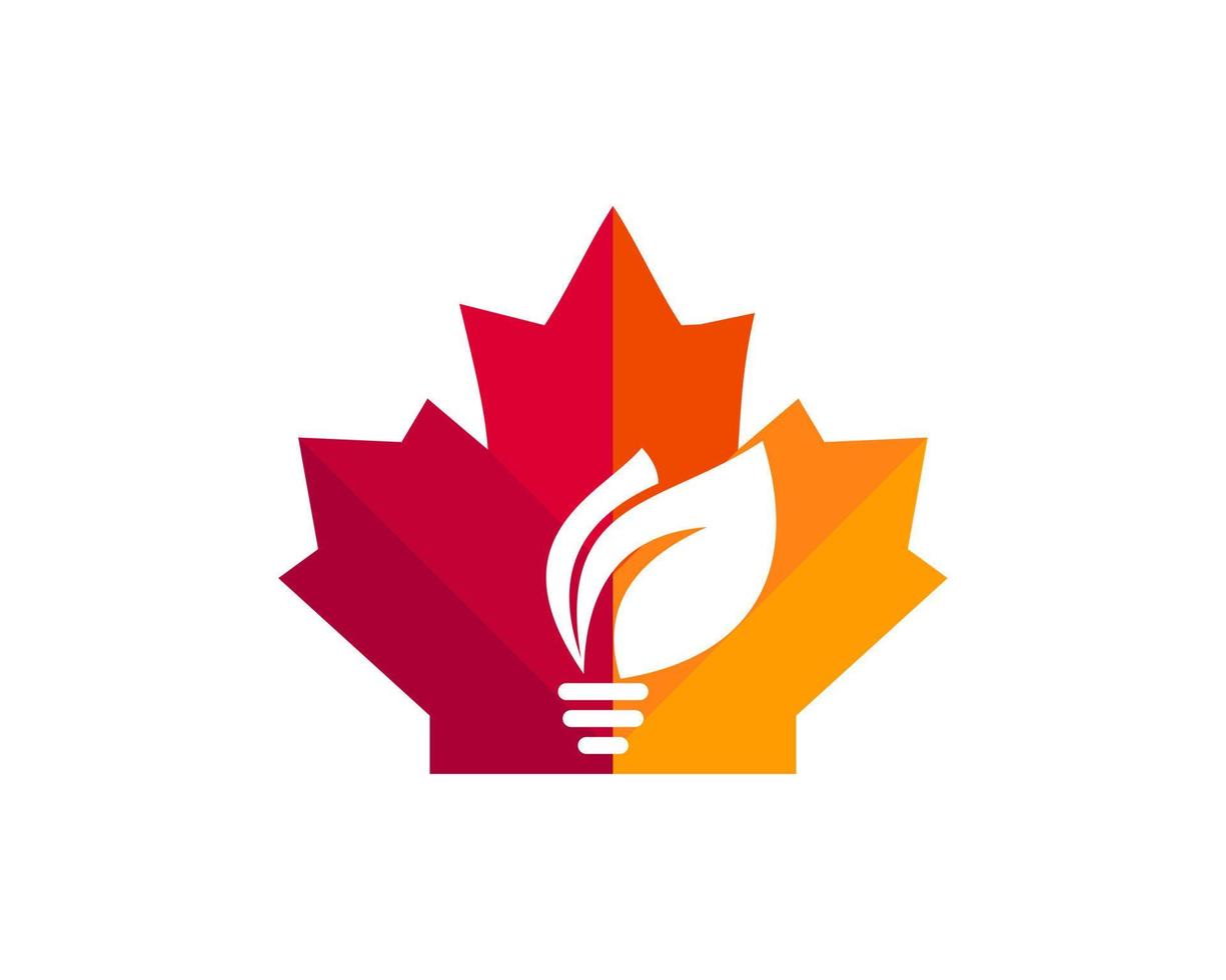 Maple Leaf logo design. Canadian Leaf and bulb logo. Red Maple leaf with Leaf and bulb vector
