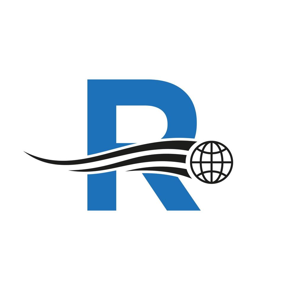 logotipo global de la letra r combinado con un icono global, signo de tierra para la plantilla de identidad empresarial y tecnológica vector