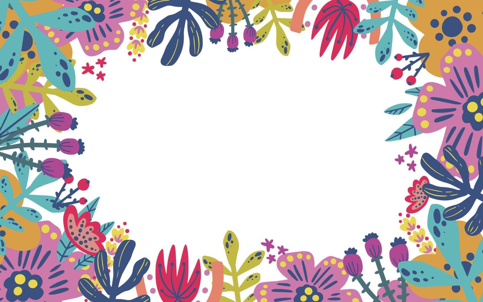 borde de flores con fondo de marco de flores ahogadas a mano, plantilla para invitación con lugar para texto vector