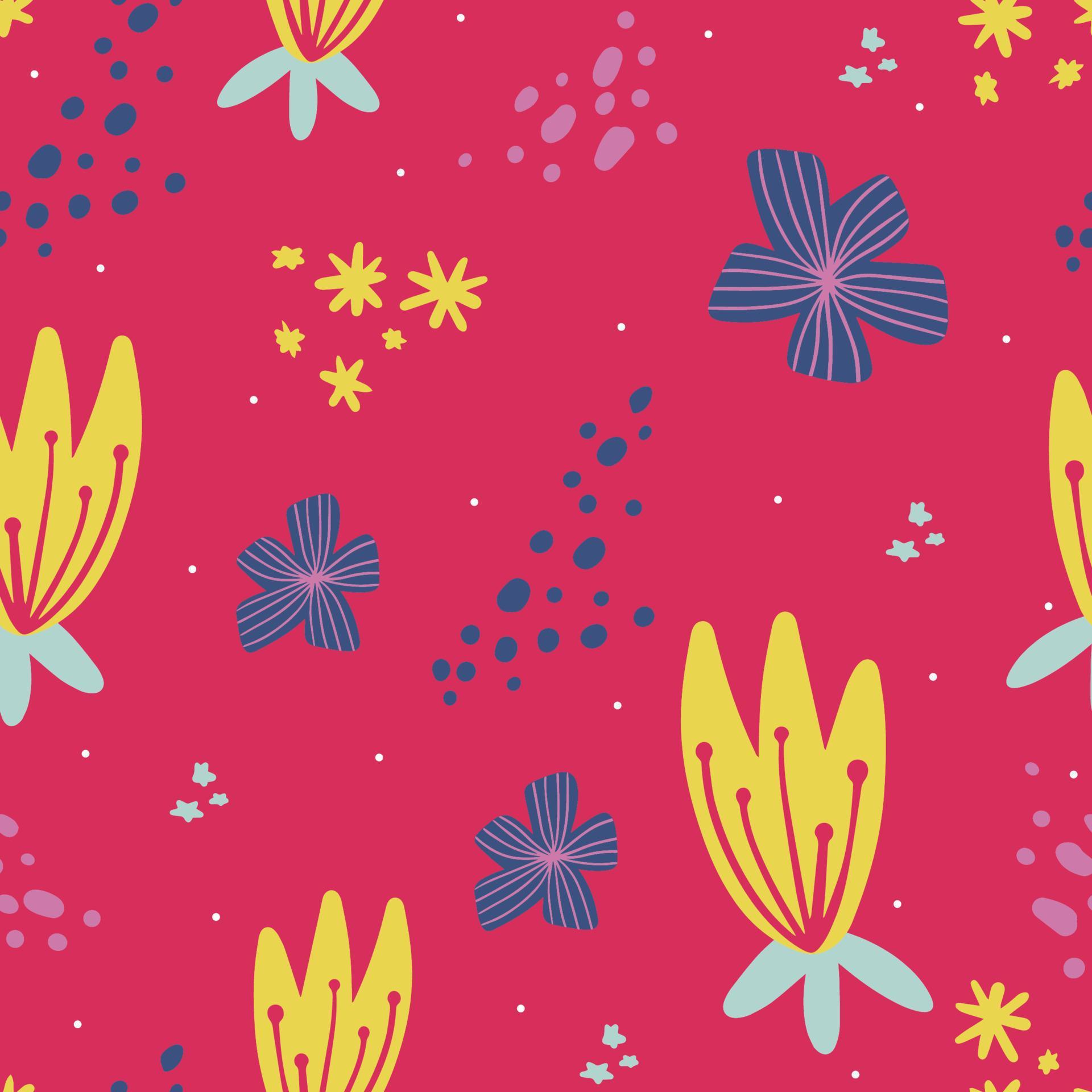 Red background floral pattern with bright colorful flowers vector