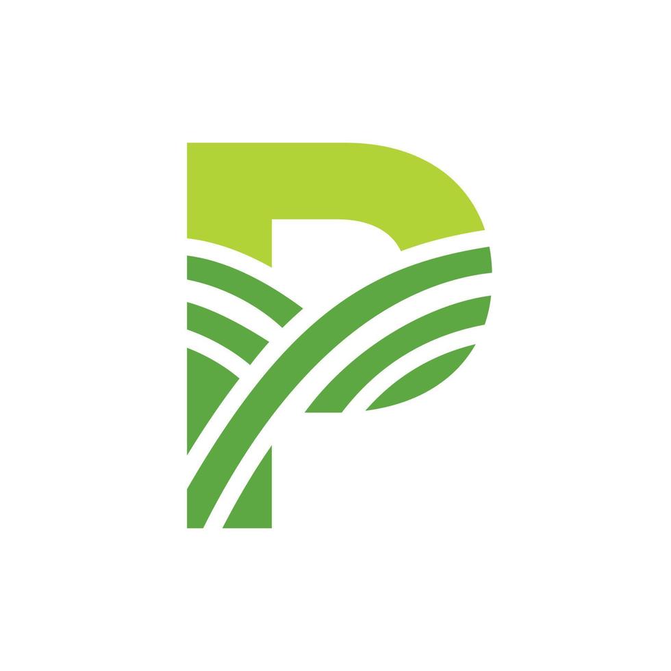 logotipo de la agricultura de la letra p. logotipo de agro granja basado en el alfabeto para panadería, pan, pastel, café, pastelería, identidad comercial de industrias domésticas vector