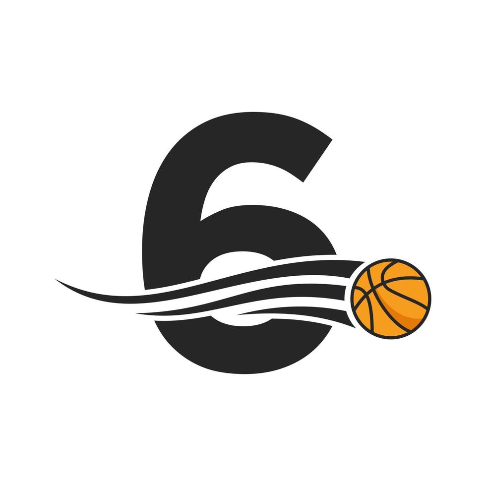 diseño del logotipo de la pelota de baloncesto de la letra 6 para la plantilla vectorial del símbolo del club de baloncesto. elemento del logotipo de baloncesto vector