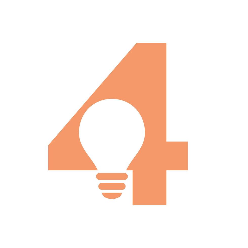 el logotipo eléctrico de la letra 4 se combina con la plantilla de vector de icono de bombilla eléctrica. bombilla logotipo signo símbolo