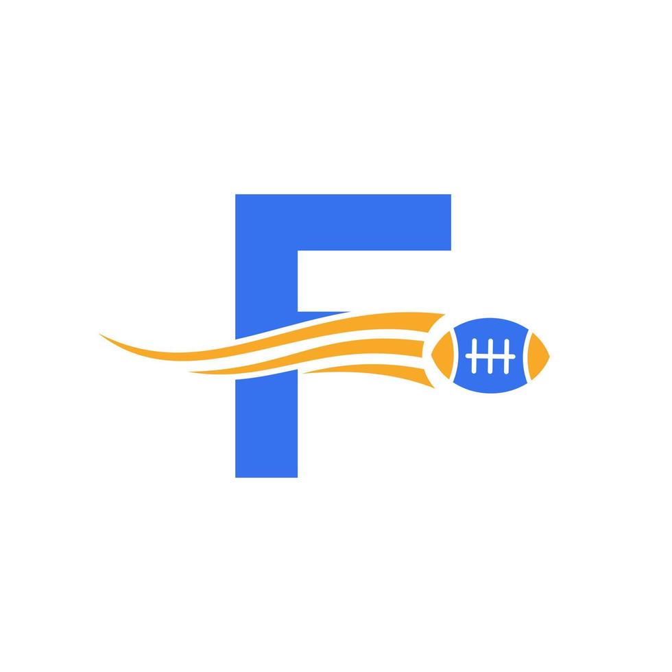 logotipo de rugby con letra f, logotipo de fútbol americano combinado con icono de pelota de rugby para el símbolo vectorial del club de fútbol americano vector