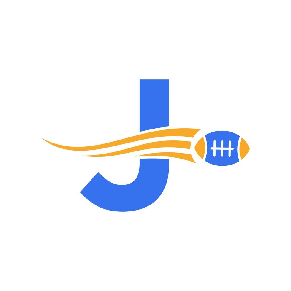 logotipo de rugby de la letra j, logotipo de fútbol americano combinado con icono de pelota de rugby para el símbolo vectorial del club de fútbol americano vector