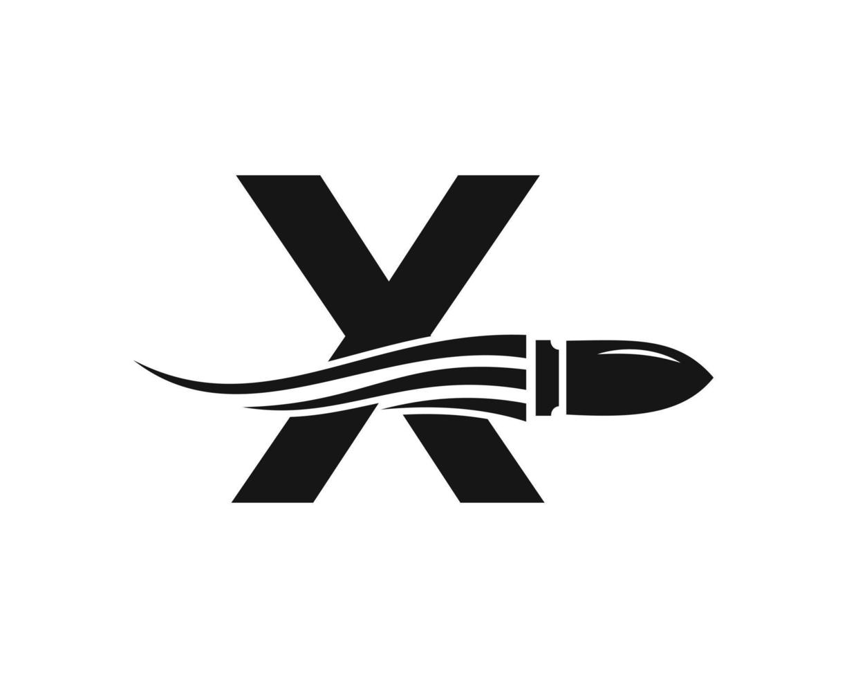 Initial Letter X Shooting Bullet Logo With Concept Weapon For Safety and Protection Symbol vector